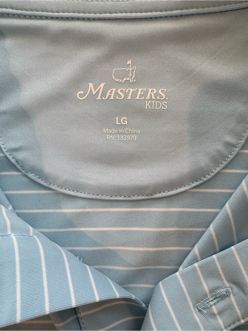 NWOT! Masters Boys Augusta National Polo, Blue/White Stripe, Size L - Picture 3 of 4